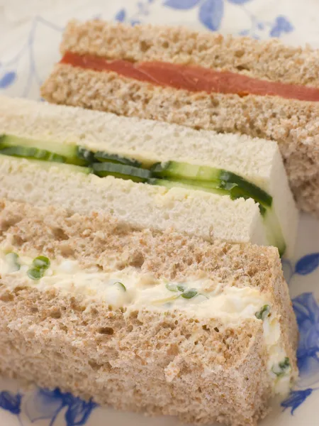 Sandwichs Thé Après Midi Oeufs Cresson Saumon Fumé — Photo