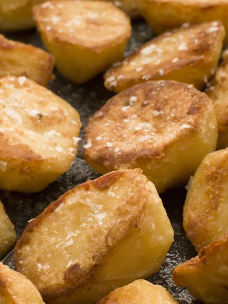 Tray of Roast Potatoes with Sea Salt — Stock Photo, Image