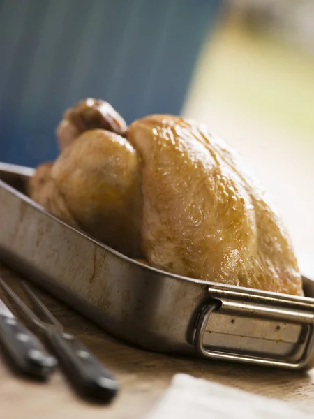 Roast Chicken Roasting Tray — Stock Photo, Image