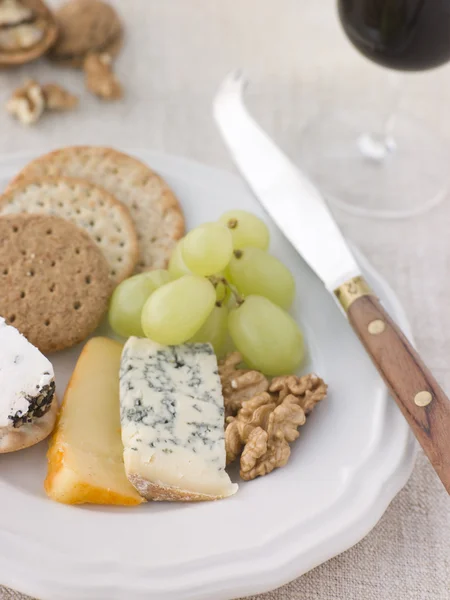 Tabak Peynir Porto Şarabı Ile Bisküvi — Stok fotoğraf