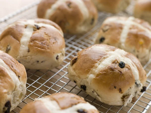 Hot Cross Buns on a cooling rack — Stock Photo, Image