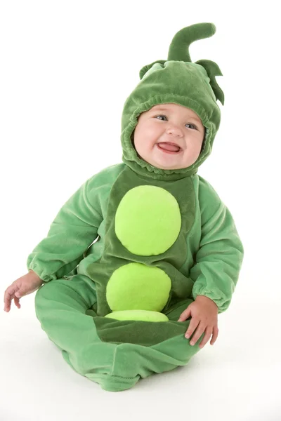 Bambino in piselli in costume baccello sorridente — Foto Stock