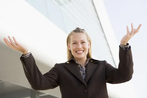 Businesswoman Standing Outdoors Building Smiling Hands — Stock Photo, Image