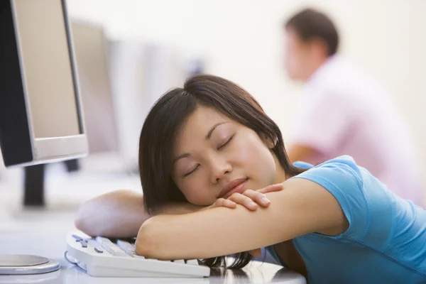 Woman Computer Room Sleeping — Stock Photo, Image
