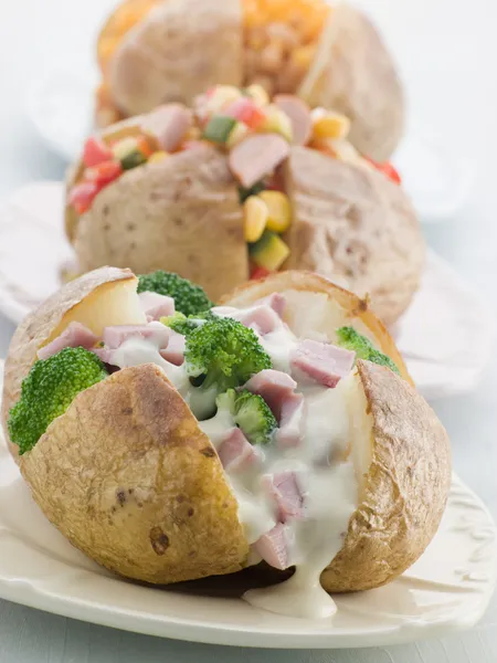 Baked Potatoes Selection Toppings — Stock Photo, Image