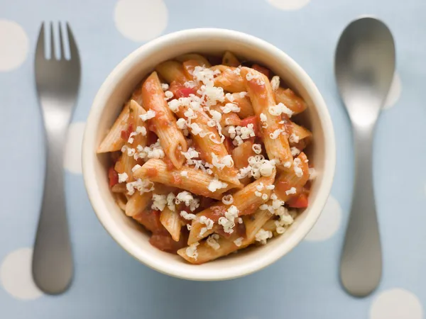Penne Pasta Tomato Sauce Grated Cheese — Stock Photo, Image