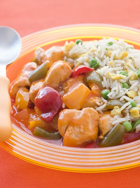 Sweet Sour Chicken Egg Fried Rice — Stock Photo, Image