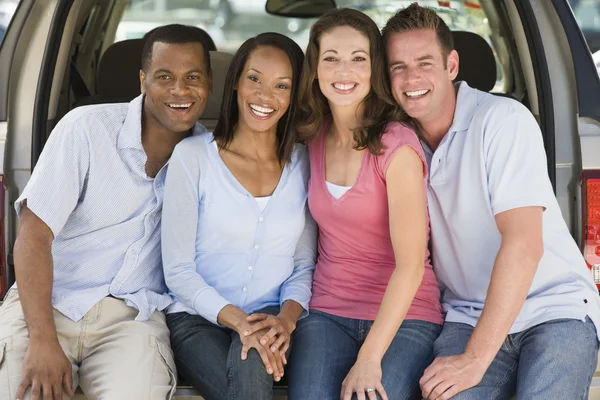 Two Couples Sitting Back Van Smiling — Stock Photo, Image