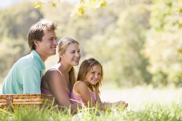 Family at park having a picnic and smiling — Stock Photo, Image