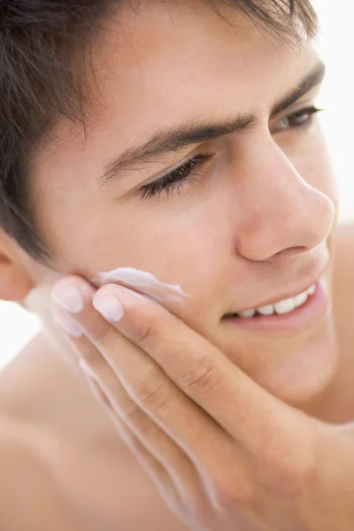 Man Putting Shaving Cream Smiling — Stock Photo, Image