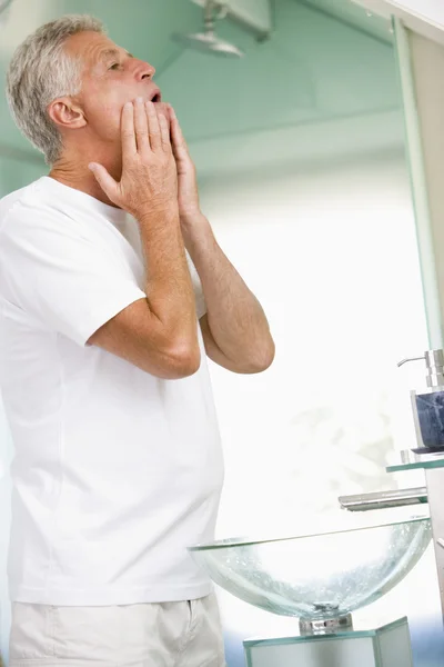 Man Bathroom Applying Aftershave Smiling — Stock Photo, Image