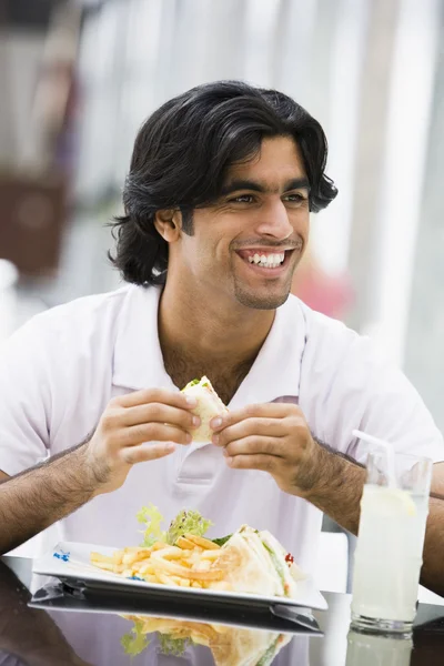 Man Eating Plate Sandwiches Cafe Stock Photo