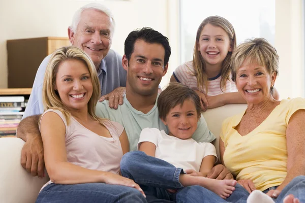 Extended Family Living Room Smiling Stock Picture