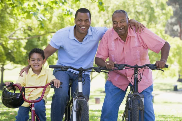 Grandfather Grandson Son Bike Riding Stock Image