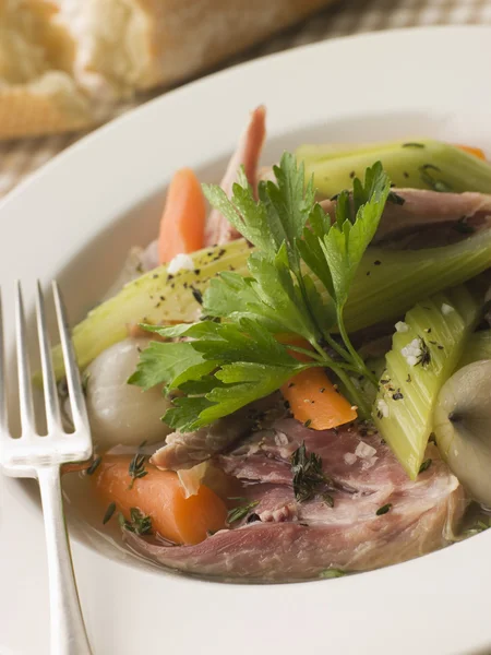 Pot au Feu with Crusty Bread — Stock Image Pot au Feu with Crusty Bread Stock Photo