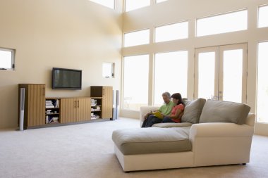 Couple reading book in living room clipart