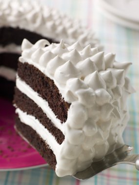 Slice Of Devils Food Cake With Marshmallow Frosting clipart