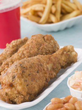 Southern Fried Chicken With Fries, Baked Beans, Coleslaw And A S clipart