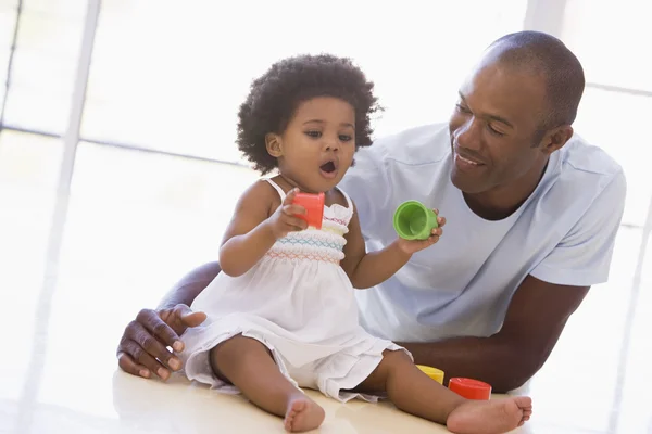 Father Daughter Indoors Playing Smiling — Stock Photo, Image