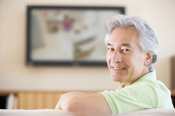 Man Watching Television Smiling — Stock Photo, Image