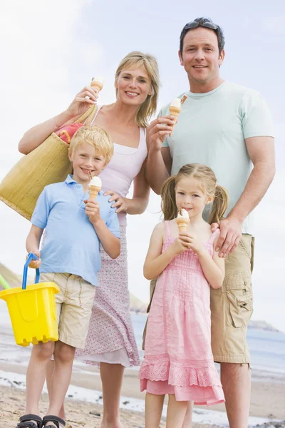 Rodzina Stoi Przy Plaży Lodami Uśmiechający Się — Zdjęcie stockowe