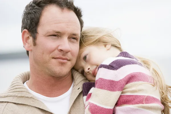 Father Holding Daughter Beach — Stock Photo, Image