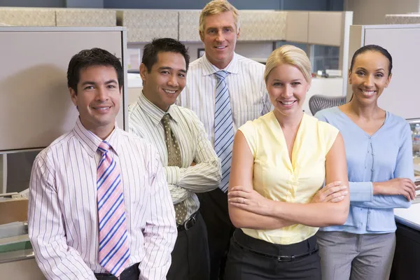 Business Team Standing Cubicle Smiling — Stock Photo, Image