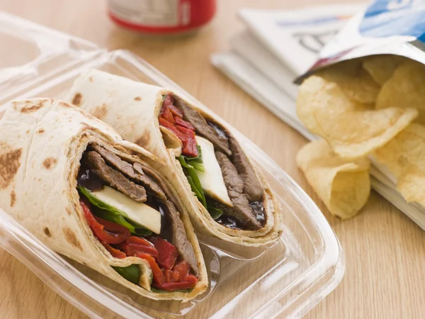 Steak Cheese Red Pepper Barbeque Sauce Tortilla Wrap — Stock Photo, Image