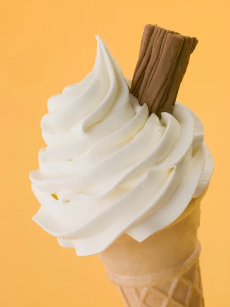 Soft Whipped Ice Cream Chocolate Flake Wafer Cone — Stock Photo, Image