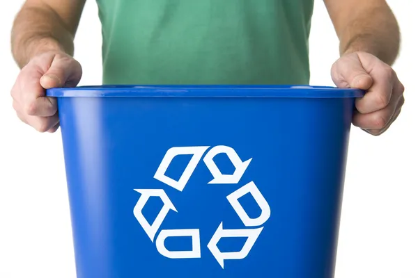 Homem Segurando Reciclagem Bin — Fotografia de Stock