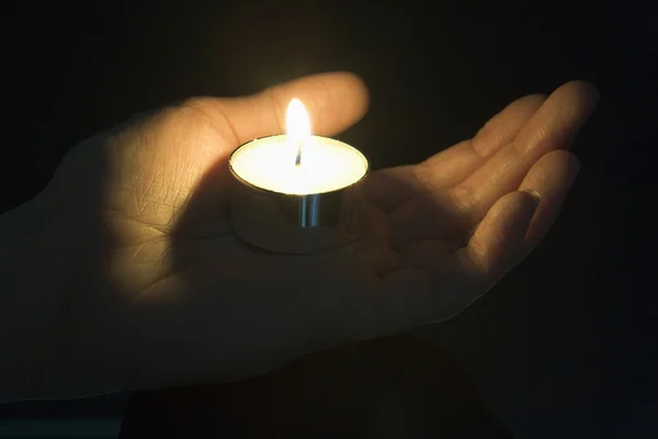 Close Candle Palm Persons Hand — Stock Photo, Image