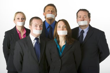 Group Of Business With Their Mouths Taped Shut clipart