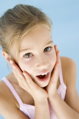 Young girl excited and surprised clipart