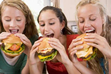 Teenage Girls Eating Burgers clipart