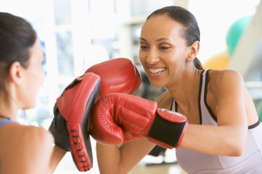 Women Boxing Together At Gym clipart