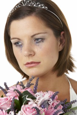 Bride Holding Bouquet And Crying clipart