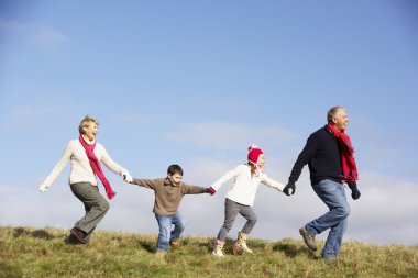 Grandparents And Grandchildren Running In The Park clipart