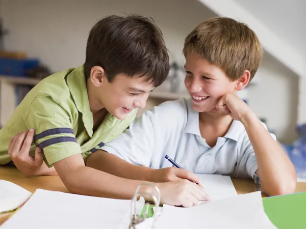 Two Young Boys Doing Homework Together — Stock Photo, Image