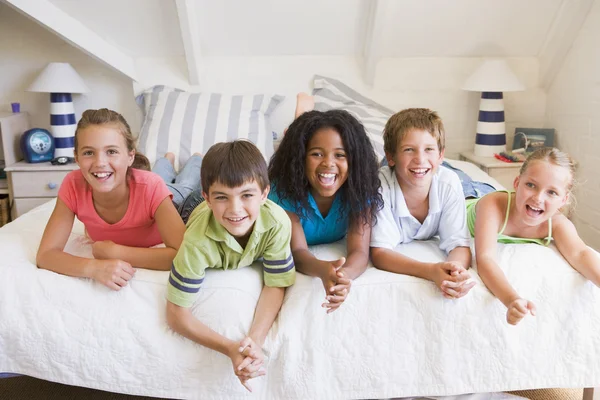 Five Young Friends Lying Next Each Other — Stock Photo, Image