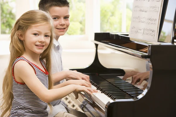 Brother Sister Playing Piano — Stock Photo, Image