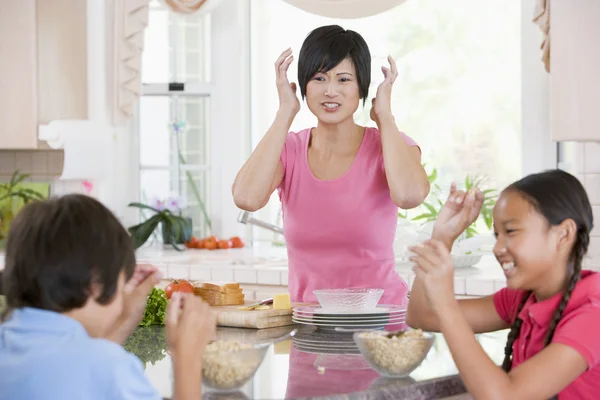 Children Play Fight While Having Breakfast — Stock Photo, Image