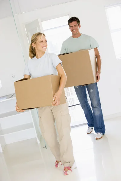 Couple Boxes Moving New Home Smiling — Stock Photo, Image