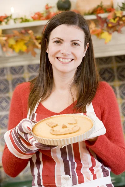 Woman Kitchen Making Halloween Treats Smiling — Stock Photo, Image