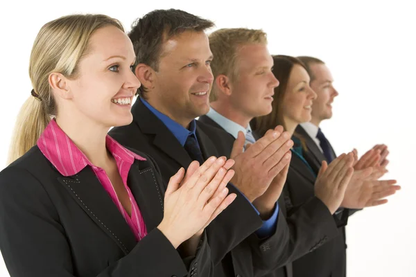 Group Of Business In A Line Smiling And Applauding — Stock Photo, Image