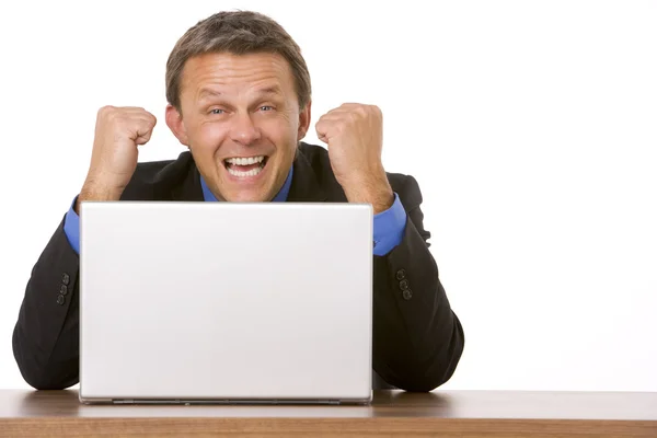 Businessman Cheering At Laptop — Stock Photo, Image