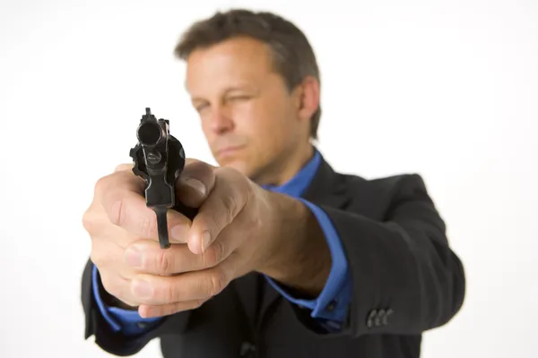 Biznesmen Wskazujący Pistolet — Zdjęcie stockowe