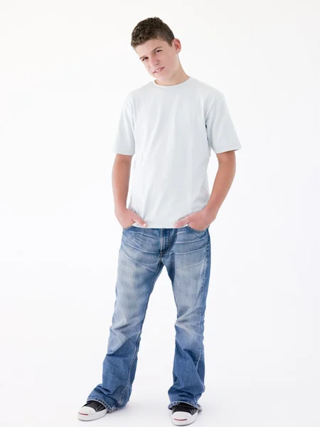Teenage Boy Standing Hands Pockets — Stock Photo, Image