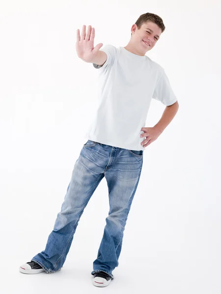 Nastoletni Chłopiec Stojąc Ręki — Zdjęcie stockowe