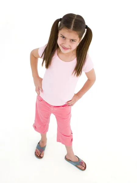 Young Girl Standing Hands Hips Smiling — Stock Photo, Image