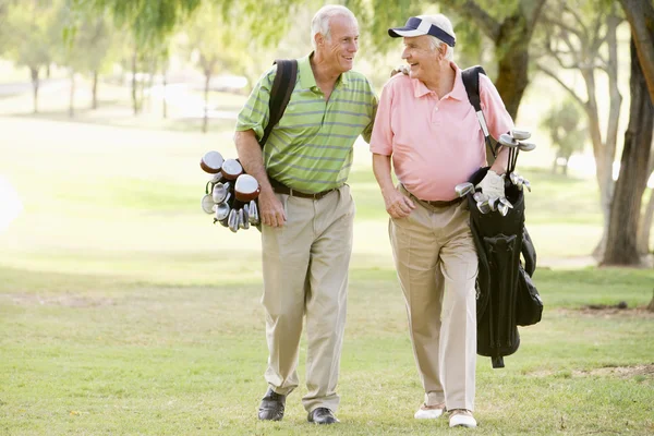 Amigos masculinos disfrutando de un juego de golf —  Fotos de Stock